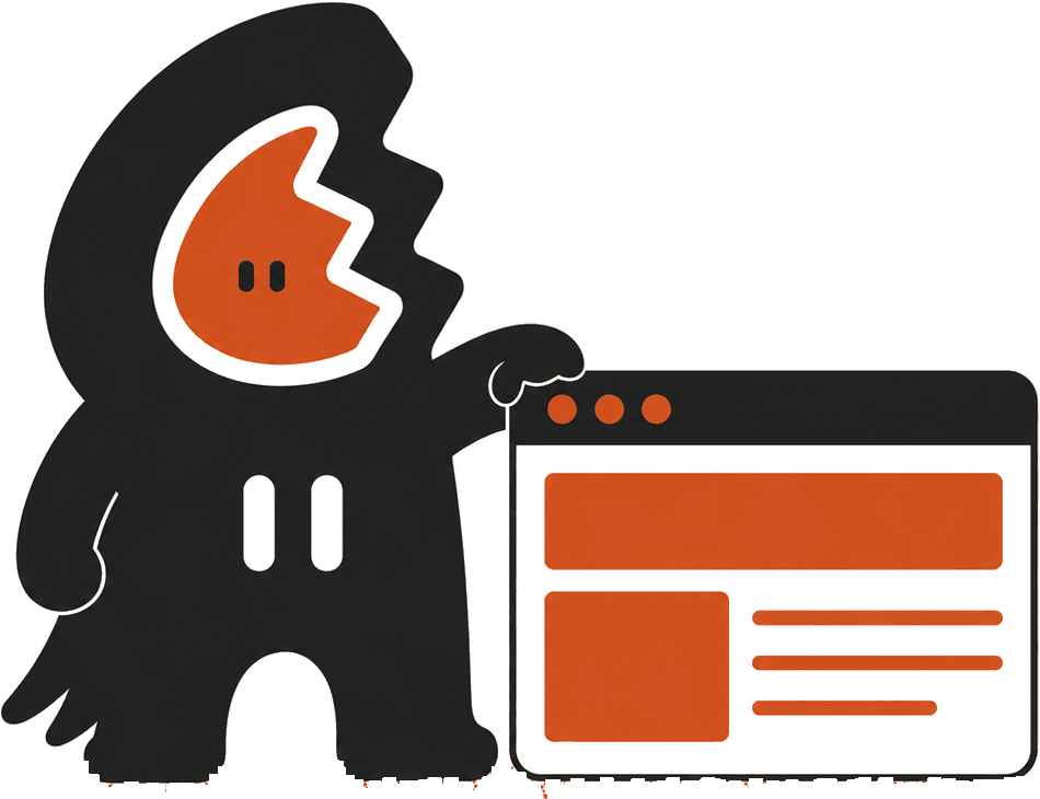 Mascot beside a browser window